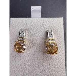 Champagne And White Cubic Zirconia Rhodium Over Sterling Silver Earrings